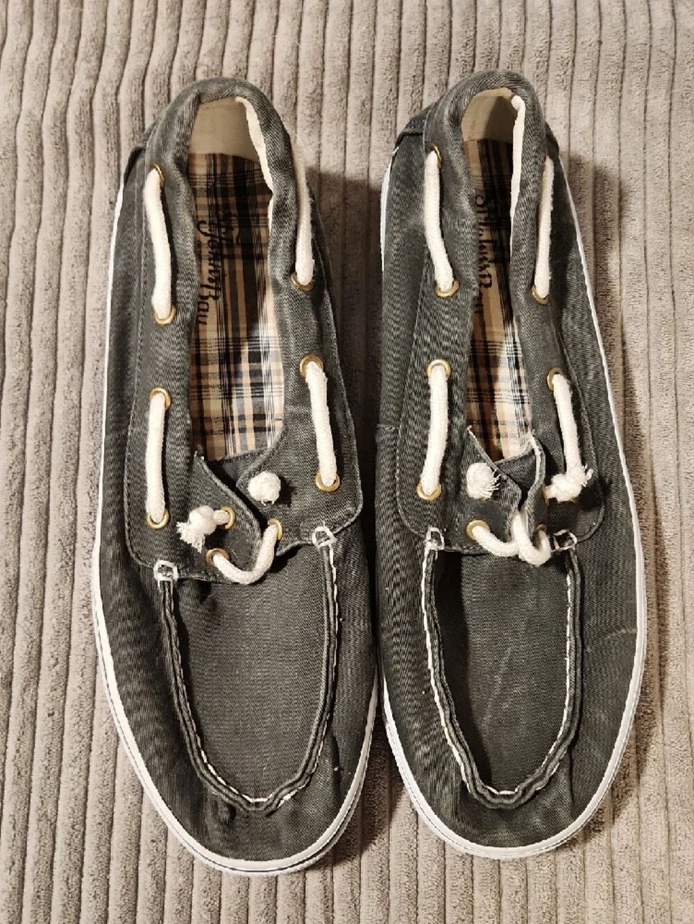 St. John's Bay Gray Canvas Boat Shoes with White Laces
